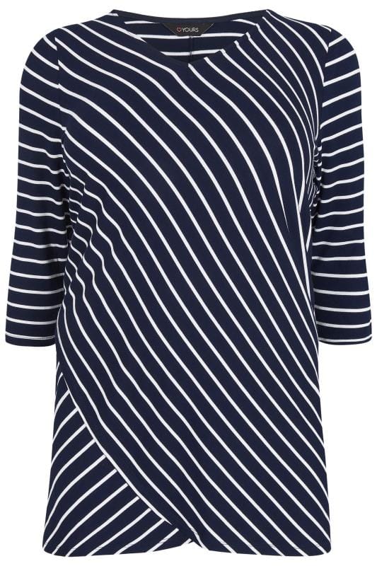 Navy & White Asymmetric Striped Top, Plus size 16 to 36