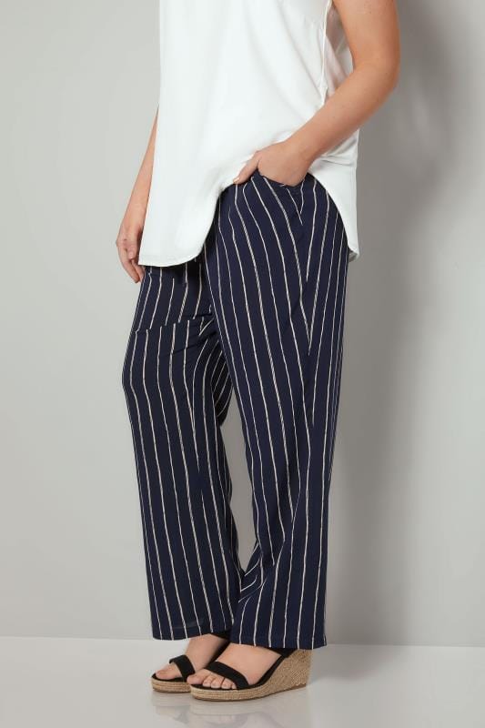 plus size navy wide leg trousers