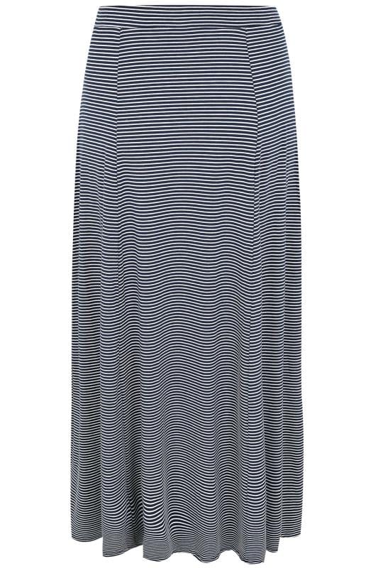 Navy & White Stripe Maxi Skirt With Pockets, Plus size 16 to 36