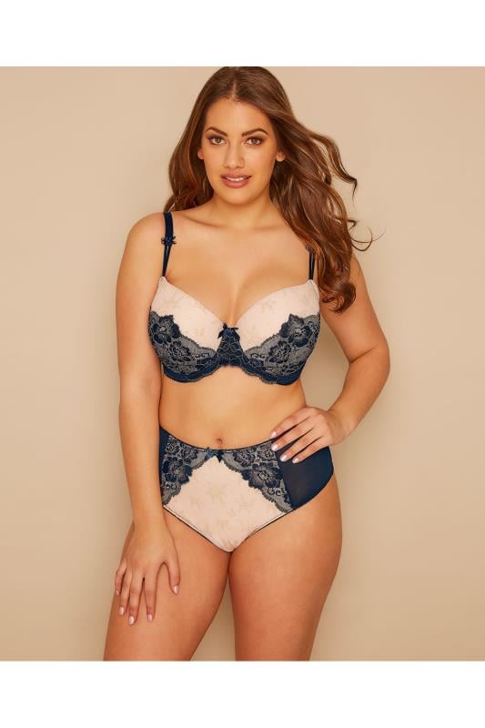 Nude And Navy Lace Illusion Briefs Plus Size 16 To 36