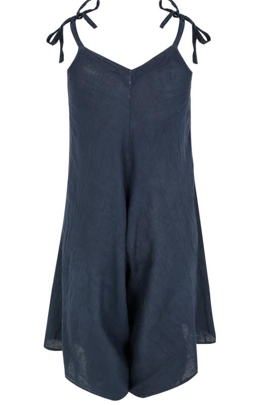 PAPRIKA Navy Linen Culotte Jumpsuit With Tie Straps plus size 16 to 24