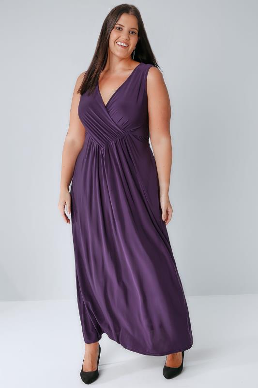 PRASLIN Purple Slinky Wrap Front Maxi Dress, Plus size 16 to 26