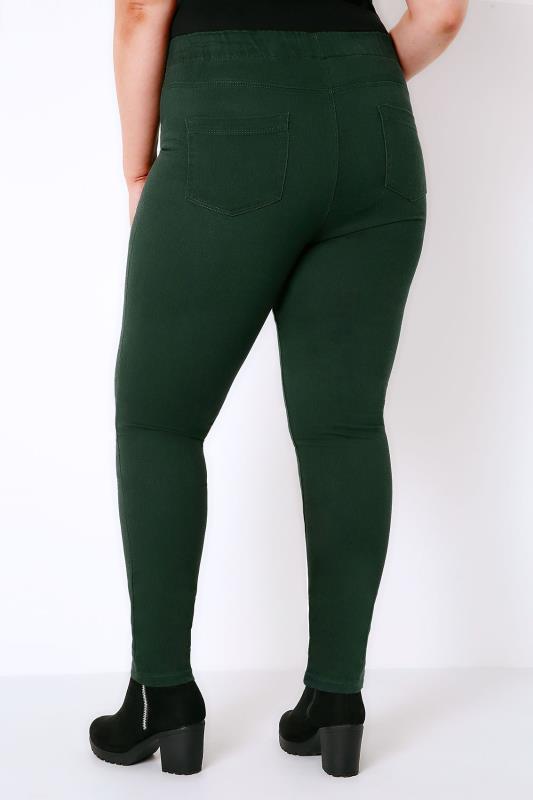 Pine Green Jeggings With Elasticated Waist, Plus Size 16 to 32