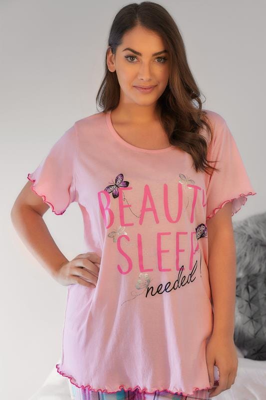 Top pijama rosa "Beauty Sleep Needed". Tallas grandes 44 a 64