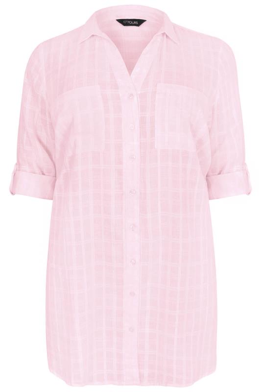 Pink Checked Longline Shirt With Waist Tie, Plus size 16 to 36