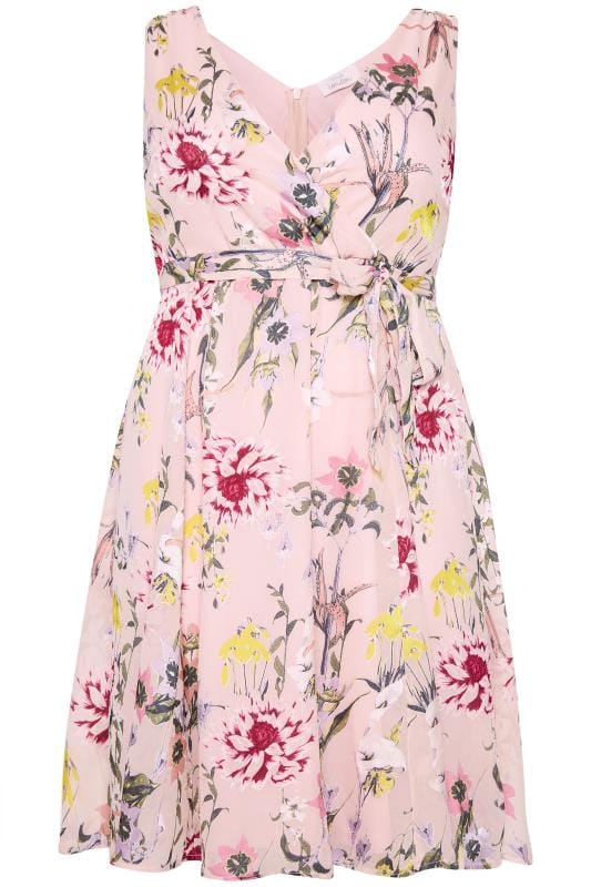 YOURS LONDON Pink Floral Wrap Dress | Plus Sizes 16 to 36 ...