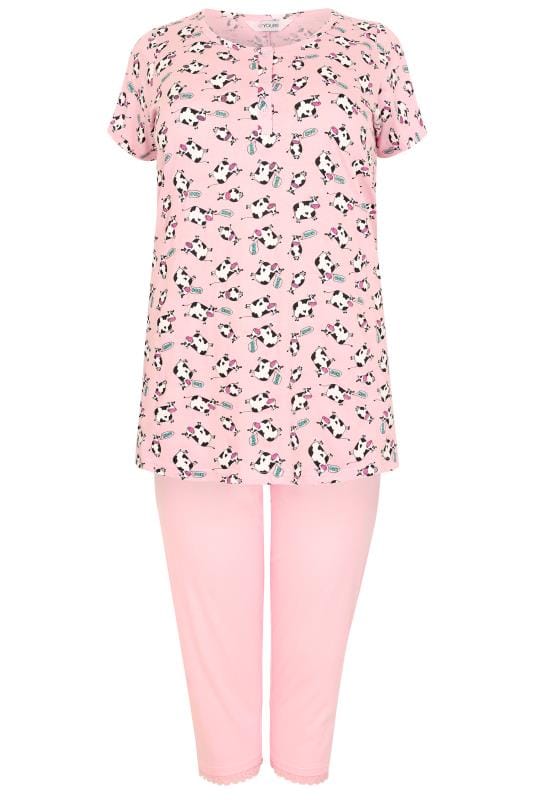 Pink Amp Multi Cow Print T Shirt Amp Cropped Bottoms Pyjama