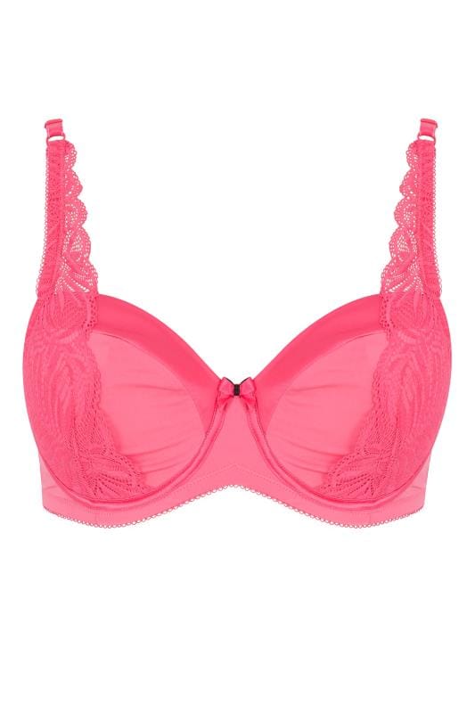 Plus Size Pink Satin & Lace Wired Bra | Sizes 38DD to 48G | Yours Clothing