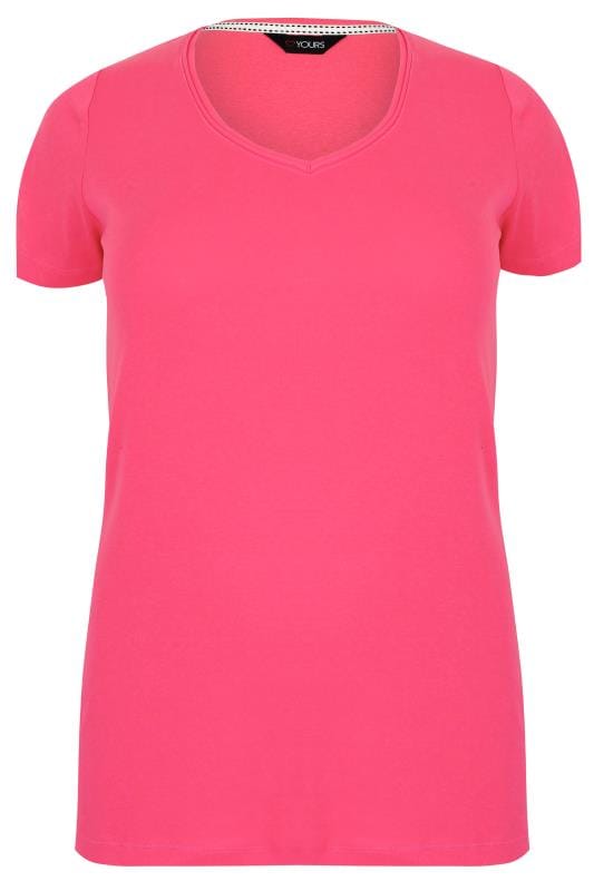 Pink Short Sleeved V Neck Basic T Shirt Plus Size 16 To 36