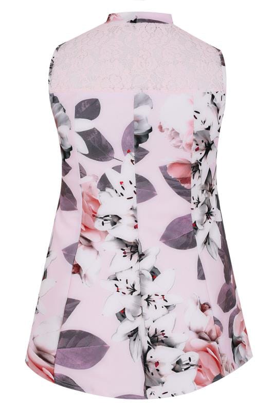 Haut peplum raz du cou à imprimé floral blanc et rose avec panneau de ...