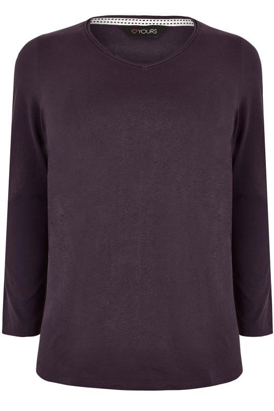 Purple Long Sleeved V-Neck Jersey Top, Plus size 16 to 36