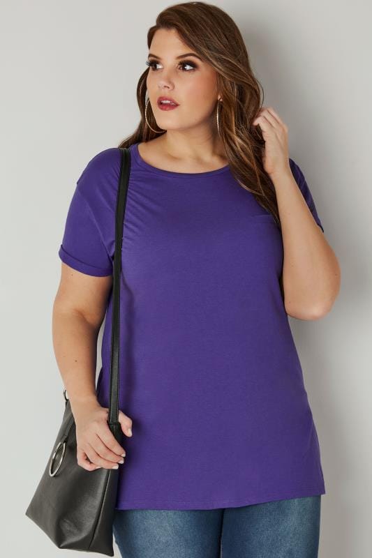 Download Purple Pocket T-Shirt With Curved Hem, Plus size 16 to 36