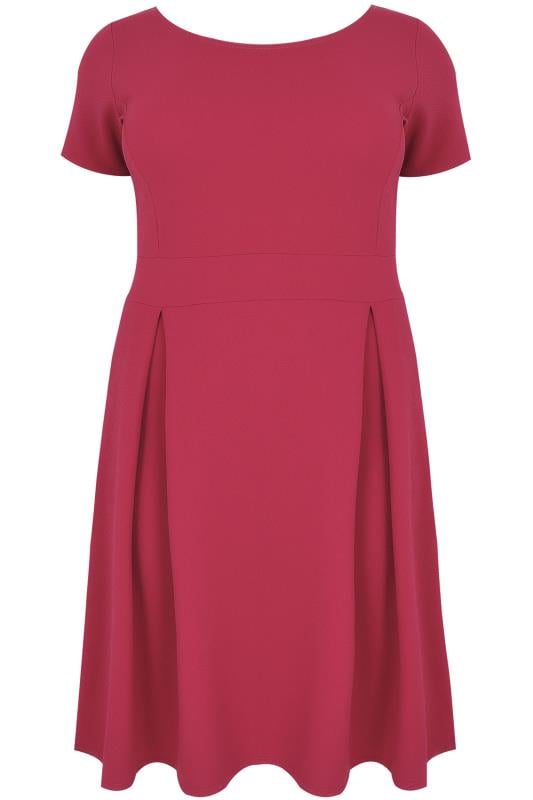 Raspberry Pink Skater Dress With Pleated Skirt, Plus size 16 to 36