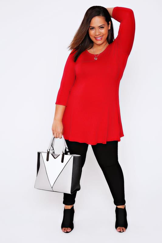 Red Panelled Peplum Swing Top Plus Size 16 to 36