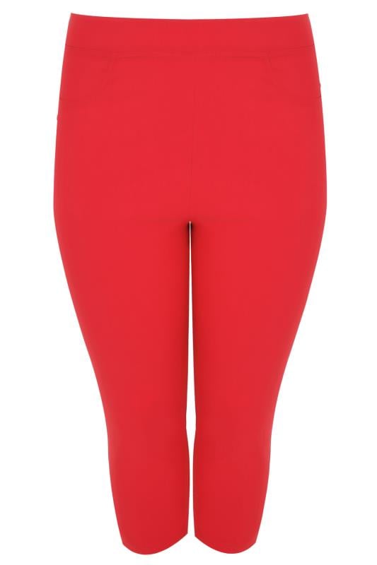 Red Pull On Stretch Cropped Trousers