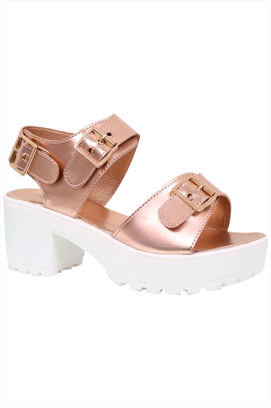 Rose Gold & White Cleated Platform Sandal In EEE Fit