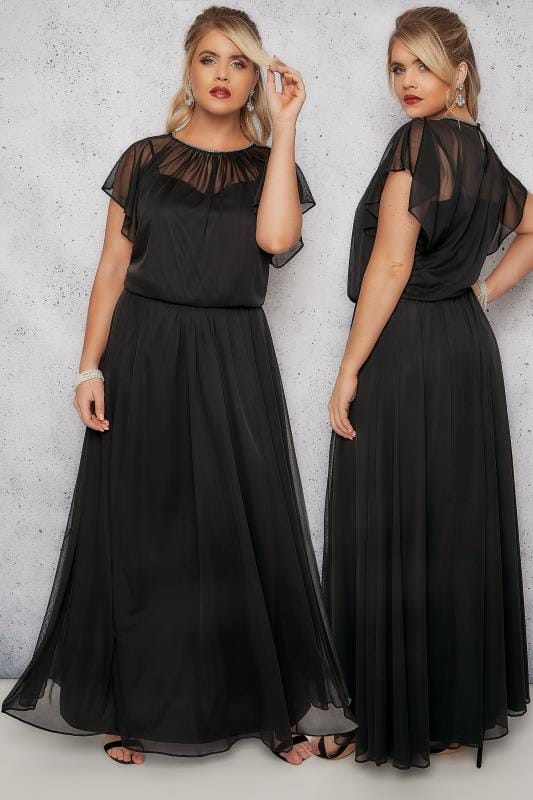 SCARLETT & JO Black Maxi Dress With Elasticated Waist & Jewel Neckline ...