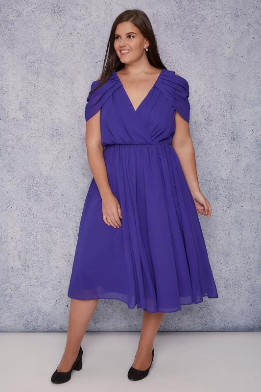 SCARLETT & JO Blue Chiffon Wrap Midi Dress, Plus size 16 to 32