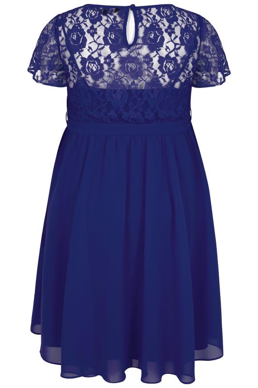 SCARLETT & JO Blue Midi Dress With Lace Top & Pleated Skirt, Plus size ...