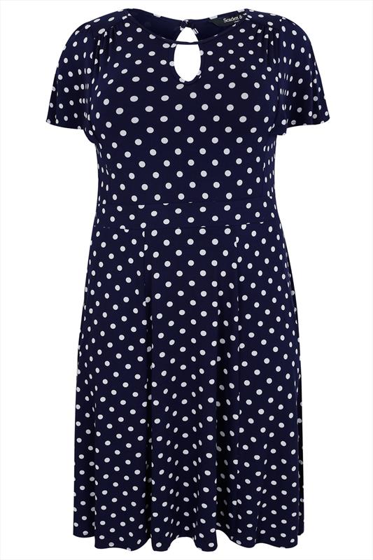 Scarlett And Jo Navy And White Polka Dot Dress With Keyhole Detail Plus Size 141618202224262830 5997