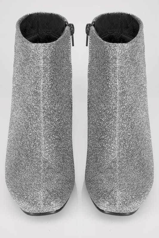 Silver Glitter Boots With Block Heel