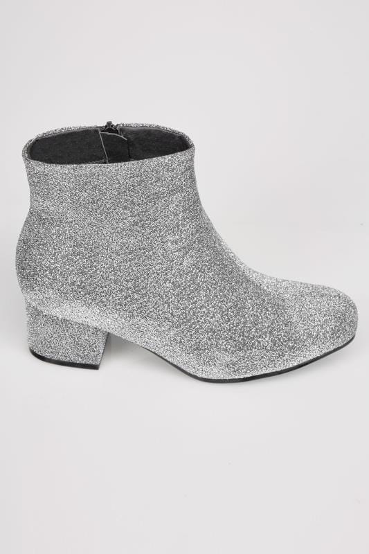Silver Glitter Boots With Block Heel
