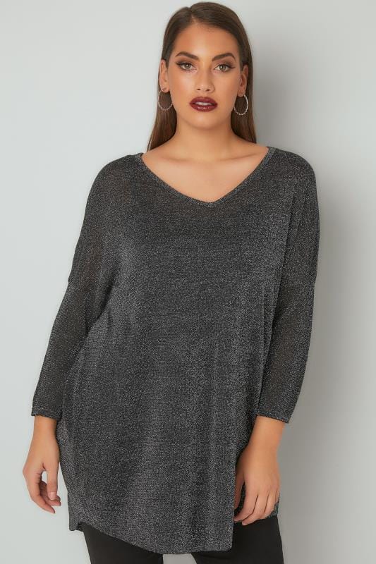 Silver Metallic Longline Fine Knit Top With Cross-Over Straps & Dipped ...