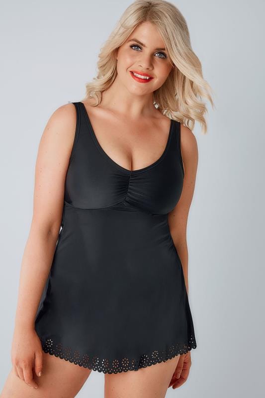 Black Cut Out Detail Swimdress With Tummy Control Plus Size 16 To 32
