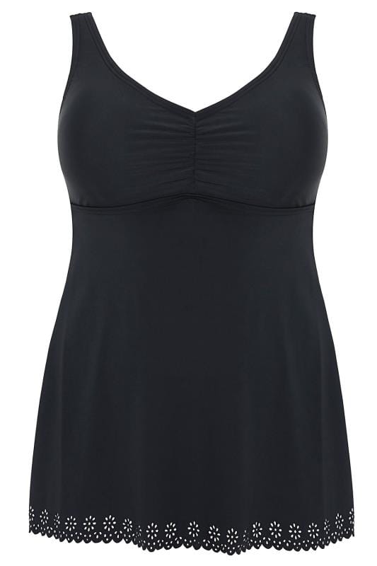 Black Cut Out Detail Swimdress With Tummy Control Plus Size 16 To 32