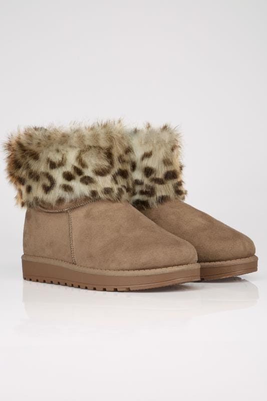 ladies tan ankle boots with fur trim