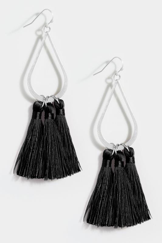 Black Teardrop Tasselled Earrings