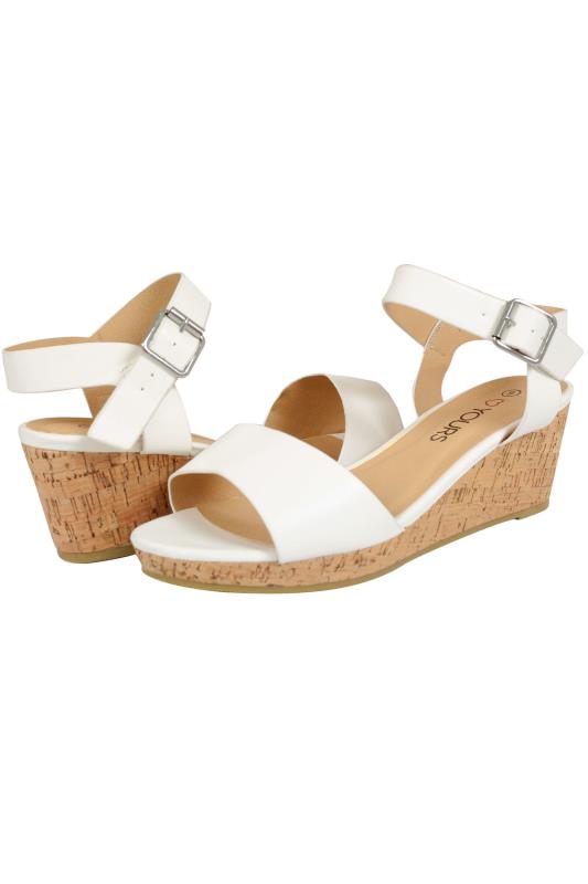White COMFORT INSOLE High Cork Wedge Sandal In EEE Fit