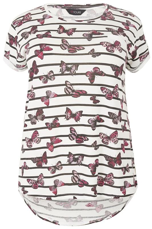 Download White Stripe Butterfly Mock Pocket T-Shirt With Curved Hem ...