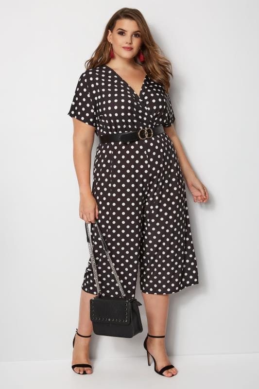 Yours London Black White Polka Dot Jumpsuit Plus Size 16 To 36