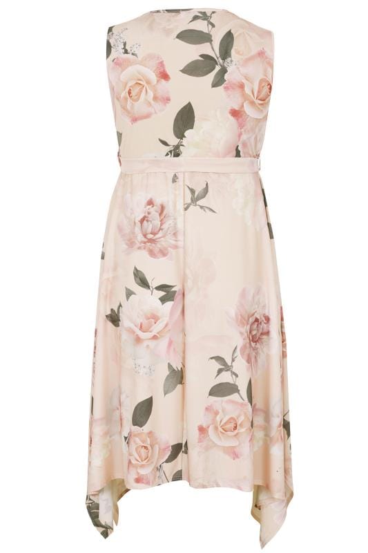 YOURS LONDON Pink Floral Wrap Dress With Hanky Hem, plus size 16 to 36