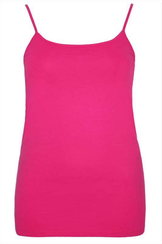 Hot Pink Longline Cotton Elastane Vest Top With Adjustable Straps Plus 