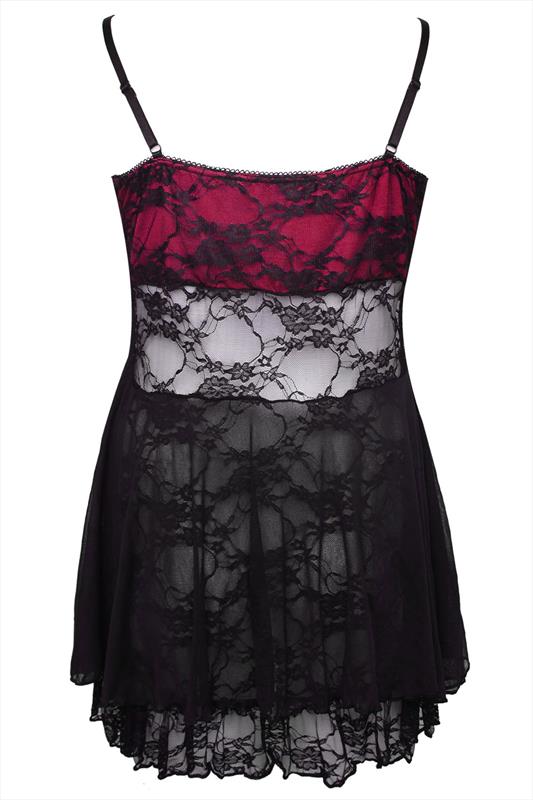 Black And Hot Pink Gypsy Baby Doll Chemise With Lace Detail plus Size ...