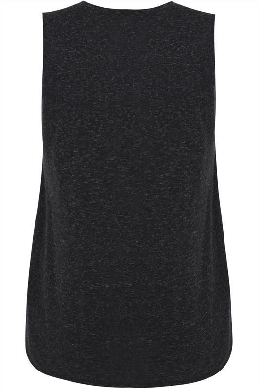 Charcoal Marl Astro Print Sleeveless Top With Side Slit Plus Size 16 to 32