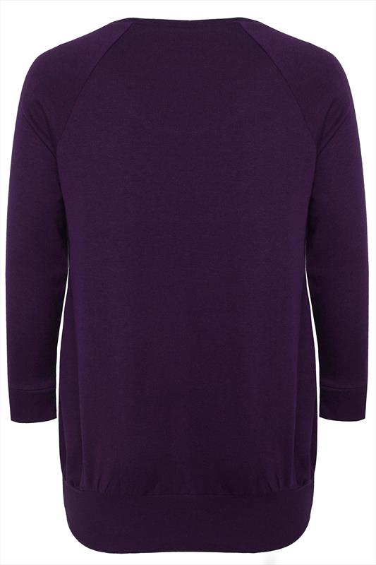  Purple  Longline Sweat  Top With White  Lace Appliqu  