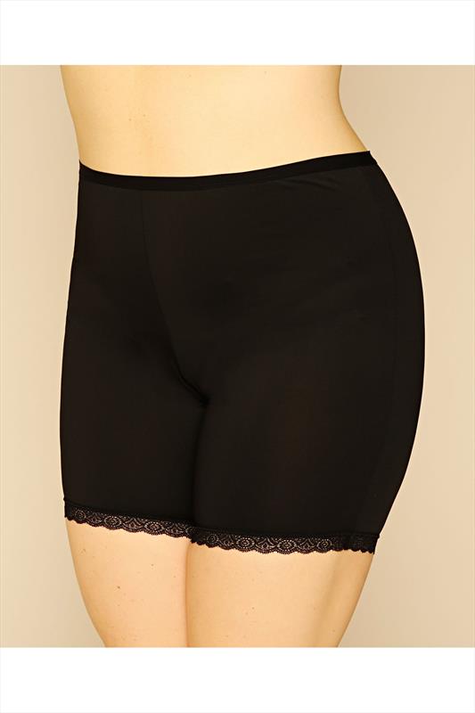 Black Thigh Smoother Brief With Lace Detail Hem Plus Size 