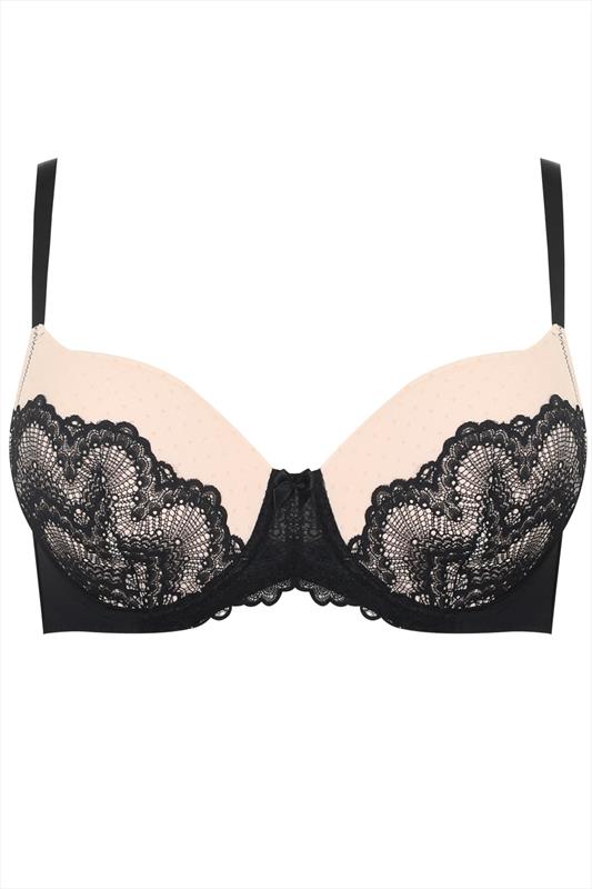 Black & Nude Underwired Bra With Lace Detail