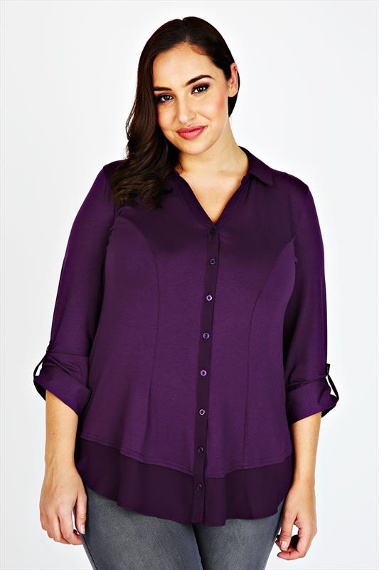 Purple Jersey Blouse With sheer Dip Back Hem Plus size 16,18,20,22,24 ...