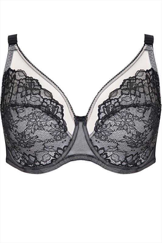 Black And Nude Glamour Lace and Mesh Underwired Bra