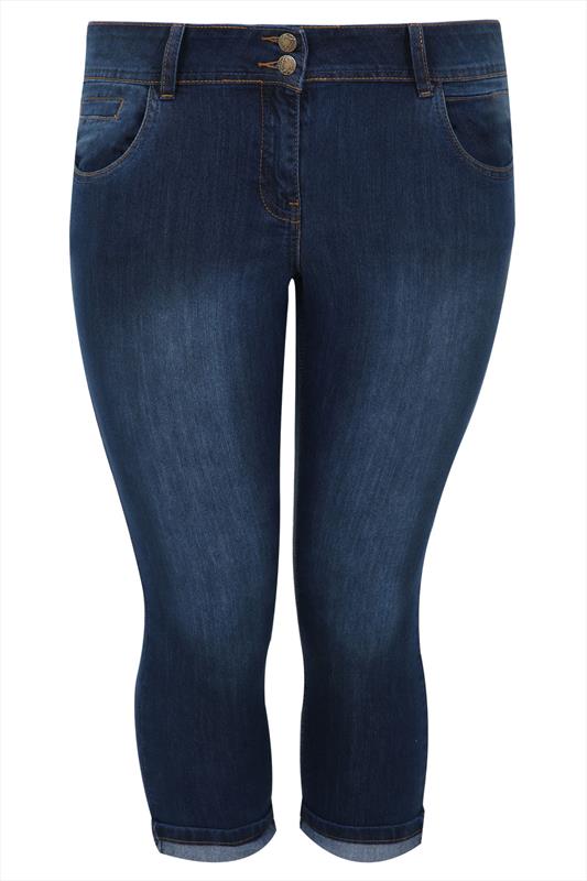 Indigo Blue Denim Cropped SHAPER Jeans plus Size 14 to 28