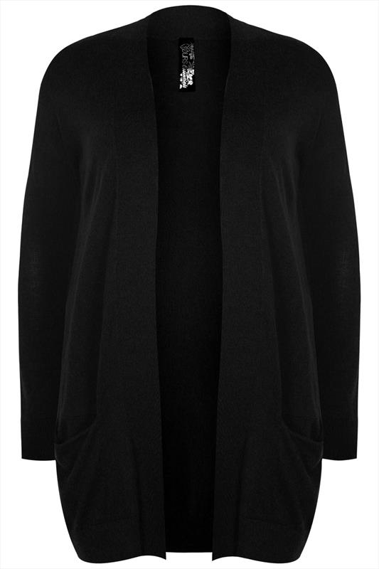 Black Longline Fine Knit Cardigan With Slouch Pockets Plus size 16,18 ...