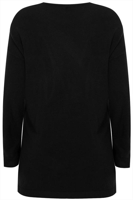 Black Supersoft Crew Neck Jumper With Stepped Hem Pus Size 16 to 32