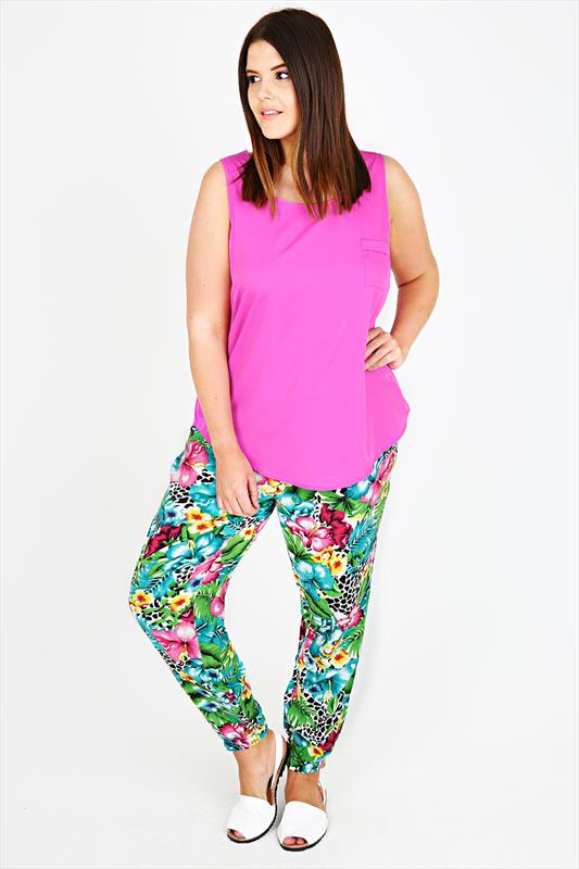 Multicoloured Tropical Animal Print Harems With Pockets plus Size 14 to 32