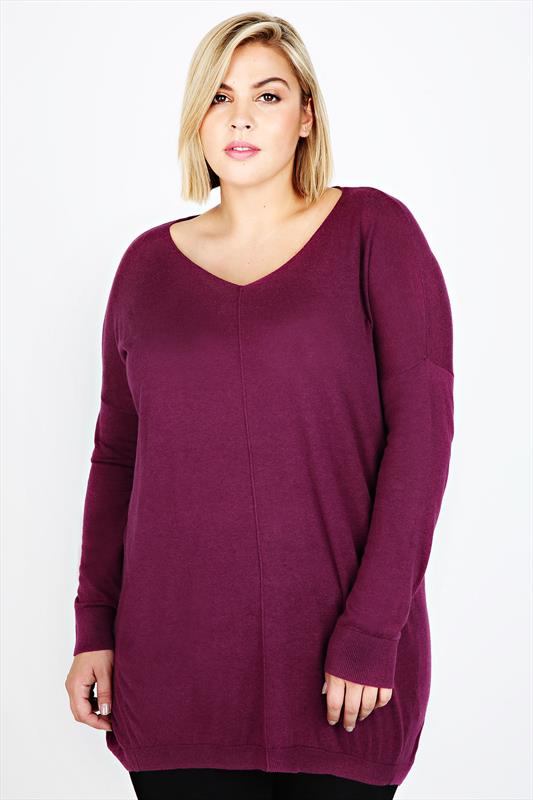 Dark Pink Longline Slouch Jumper Plus Size 16 to 36