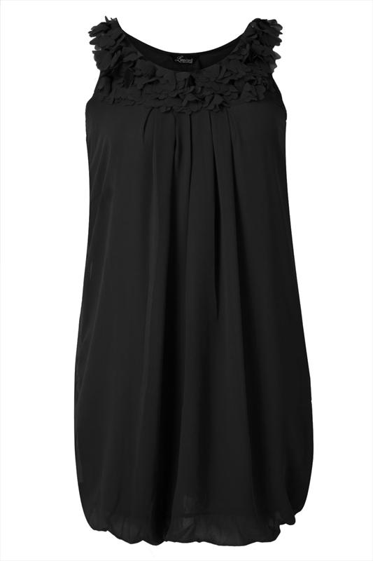 Black Bubble Hem Tunic Dress With Petal Neckline Detail plus size 16,18 ...