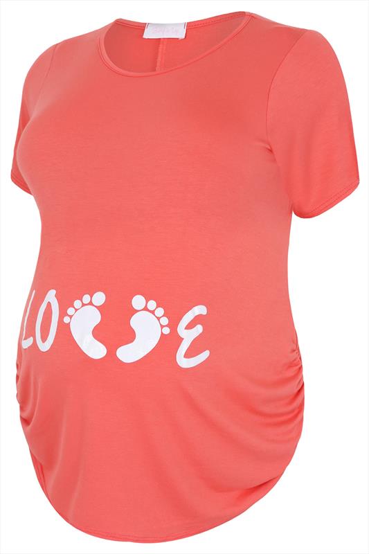 Bump It Up Maternity Coral Glittery Love Top, Plus Size -8974